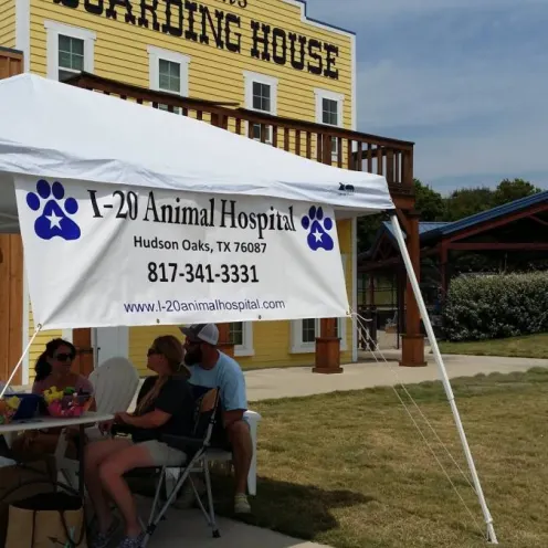 I-20 Animal Hospital staff and their tent